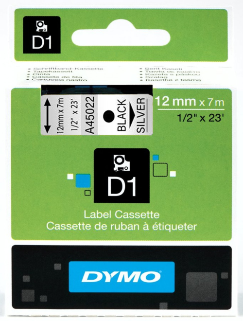 Лента самоклеющаяся для принтера Dymo 45022 (12 мм, серебристый/черный)